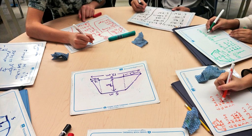 mszaimi's tweet photo. #2019InReview: This year I have been using non-permanent surfaces during #GuidedMath. Confirming what research says, I notice an increase in my students' engagement and risk taking when compared to writing on paper. Bonus: #EcoFriendly! @TDSB_NMPPS @tdsb https://t.co/6GJGdwZ84s