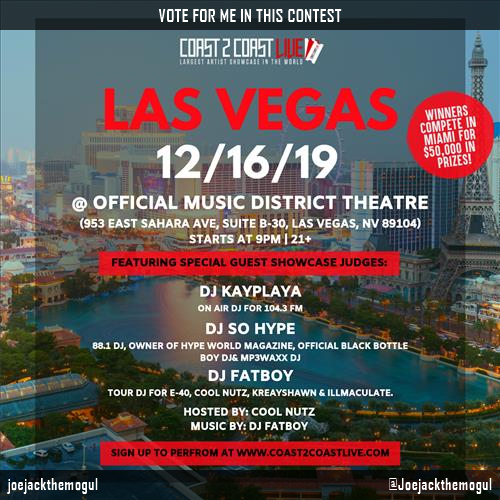 Vote for me to perform for  $50,000 in Prizes!  at #Las Vegas 12/16/19! https://t.co/fZCNUlGryU #Coast2Coast<a href="/tag/las"class="tags"><span>#las</span></a><a href="/tag/coast2coast"class="tags"><span>#coast2coast</span></a>