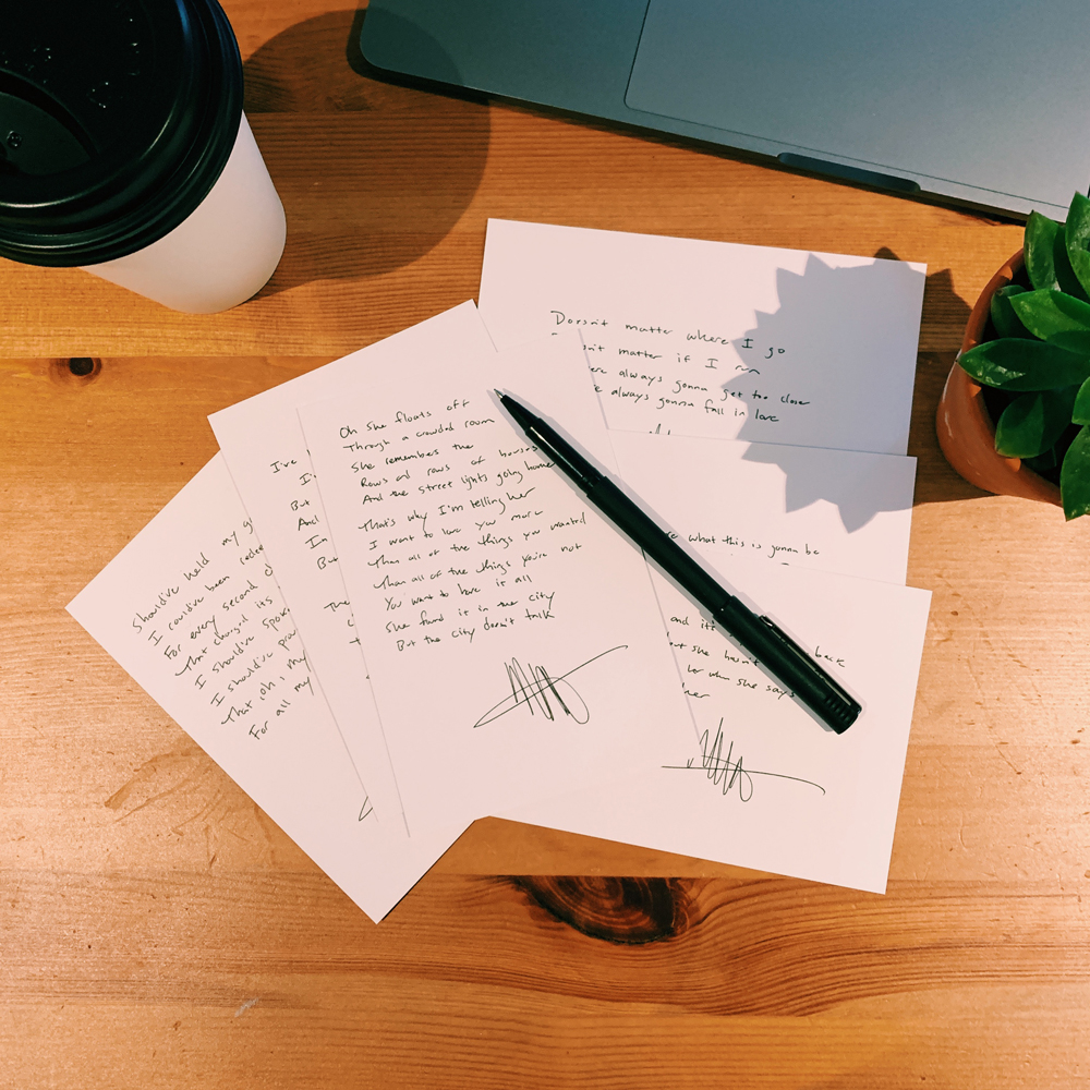 parachute's tweet photo. For the next 24 hours, shipping for custom handwritten lyric sheets is just $2! Only a few more days to get them before they're gone, so order yours here: 

https://t.co/mxOGxZ3qjm https://t.co/Fyrg8POv4J