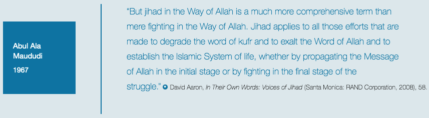 Here is another of Abul A'la Maududi's writing.... Jihad is much more than fighting...all efforts to degrade the word of Kufr (preaching hatred anyone?) and exalt the word of Allah is jihad. Are these writings even fit for a plural society let alone be recommended uni reading?