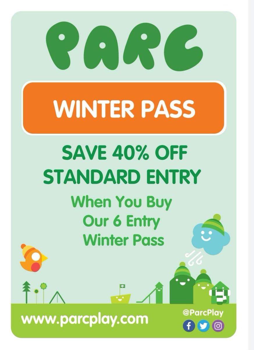 NEW WINTER PASS ❄️SAVE 40% OFF STANDARD ENTRY⚠️Our NEW Winter Pass entitles you to 6 Play Passes throughout our Winter Season - 2nd November until 9th February! AVAILABLE DURING THE SCHOOL HOLIDAY'S💰Prices:🔸Ages 4-12 = £21.60 /£3.60 per visit🔸Ages 1-3 = £16.20 /2.70 per visit