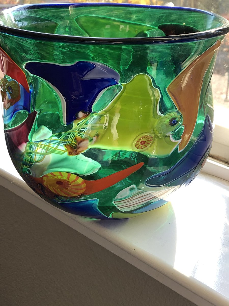 My husband’s grandma has been moved into higher level of care, and she’s gifting out her possessions. I’m in love with this vase! I also got some silver serving platters, carnival glass, and paintings. I’m very grateful.
