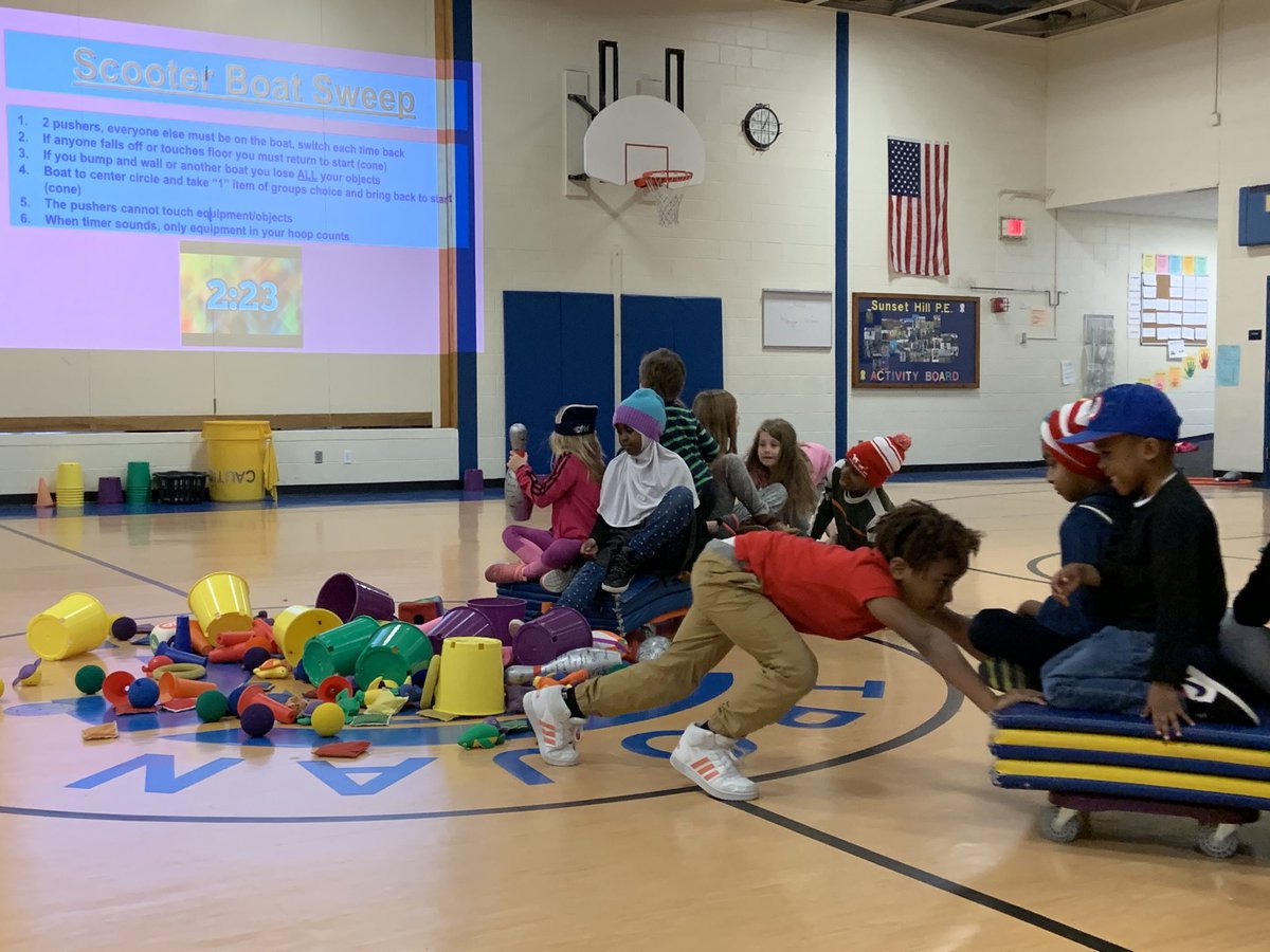 SunsetHillPE's tweet photo. Scooter Boat Sweep. Students working on cooperative skills and math skills. ⁦@SunsetHillWPS⁩ https://t.co/GM7cgS0F9w