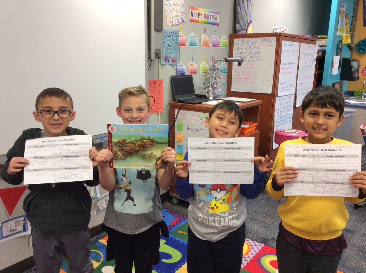 2JBrookForest's tweet photo. All the strong readers in 2J noticed that Look Out for Turtles follows a descriptive structure. We know that determining structure helps us better understand information. #d53learns https://t.co/ZsXtG4B5TR