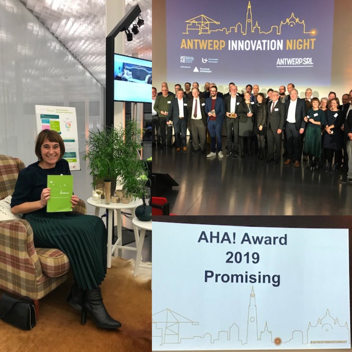 Research_at_AP's tweet photo. Trots op collega Maite Mallentjer van @AP_Hogeschool met haar project #asenseofhome, onze nominatie voor de eerste AHA!-award op #antwerpinnovationnight https://t.co/YUEzgH75z9