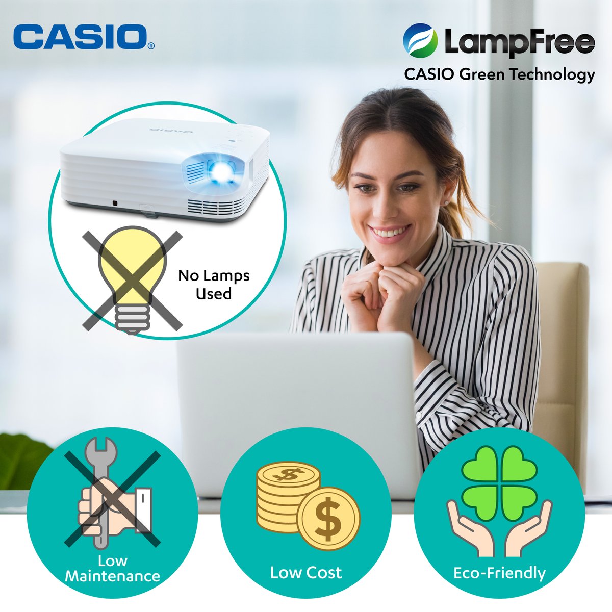 Estos son los beneficios que se obtienen al no usar lámparas de mercurio.  Al ahorrar energía y no producir residuos de la sustancia peligrosa del mercurio, contribuye a la reducción del impacto ambiental.
casioproyectores.mx