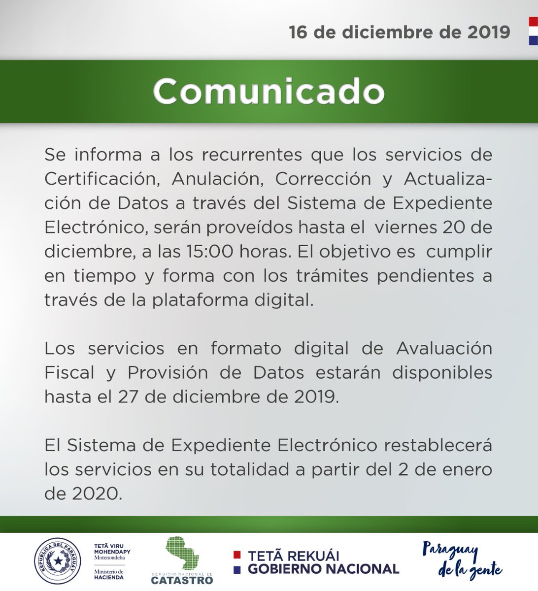 #COMUNICADO🇵🇾🌐

El Servicio Nacional de Catastro #SNC informa a los recurrentes:⬇️