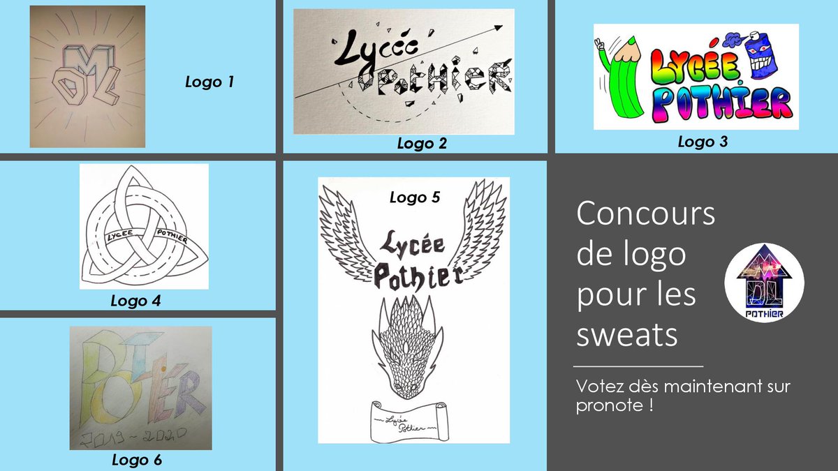 mdlpothier's tweet photo. #Concours de logos pour les sweat du lycée #Pothier ! Votez dès maintenant pour votre #logo préféré sur pronote 🦋 #MDL https://t.co/nHyp2PpGpr