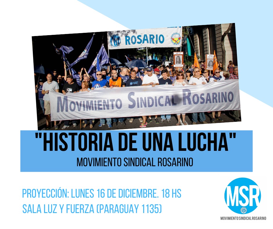 dhfiori's tweet photo. En un ratito, proyección del documental del @MovSindicalRos: HISTORIA DE UNA LUCHA (relata sobre la coherencia de Sindicatos del #MSR al momento de resistir y enfrentar los 4 años de #Neoliberalismo) . #Hoy a las 18:00 Hs, en Luz y Fuerza Paraguay 1135 🇦🇷🥁🤝🏼 https://t.co/cwvDpvxxXW