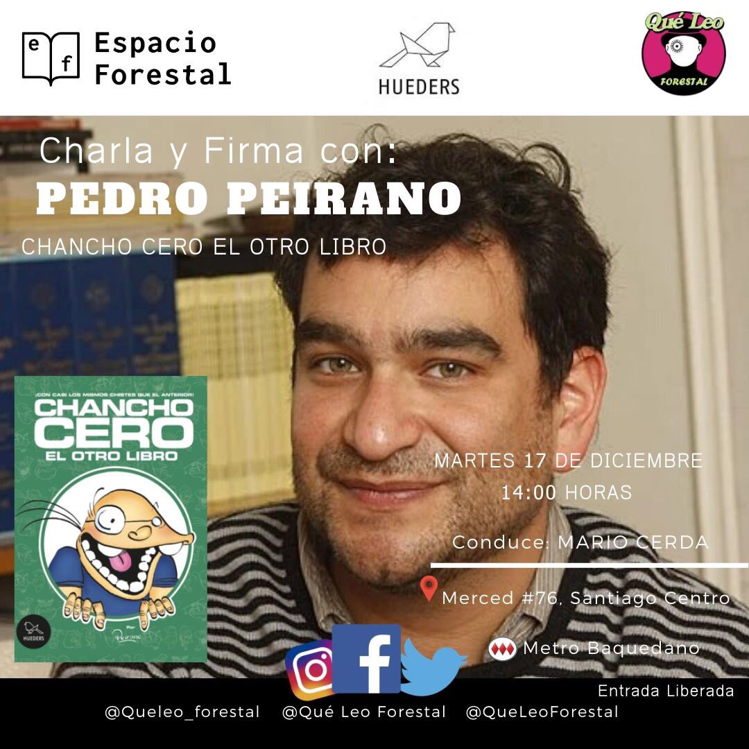 Martes 17 de diciembre 14 hrs <a href="/pedropeirano/">pedro peirano</a> charla y firma #ChanchoCero el otro libro publicado por <a href="/hueders/">Hueders</a> . Acá en la zona cero. Todos invitados.