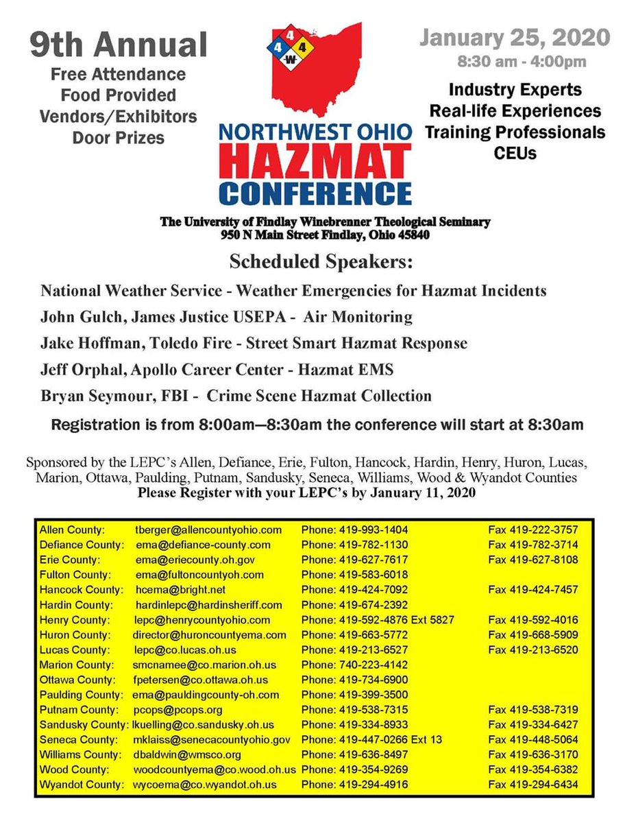 tfd_leeroy's tweet image. I'm honored to be playing a small part in next month's NW Ohio HAZMAT Conference.

If you're from NW Ohio, jump on this FREE training. You DON'T have to be a HM technician.