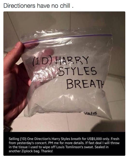 That time a Directioner tried to sell Harry Styles' breath:
#1DWins10s #1DBoybandOfTheDecade