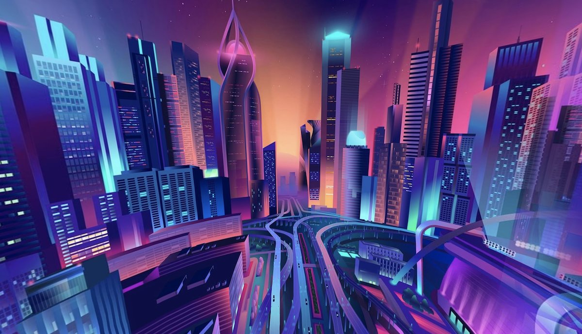 Behance's tweet photo. This 360° VR panorama by @pabloladosa immerses the viewer into a retrofuturistic cityscape 🤖— explore the panorama > https://t.co/l1gaywMpu3 https://t.co/umbSGIkwOl