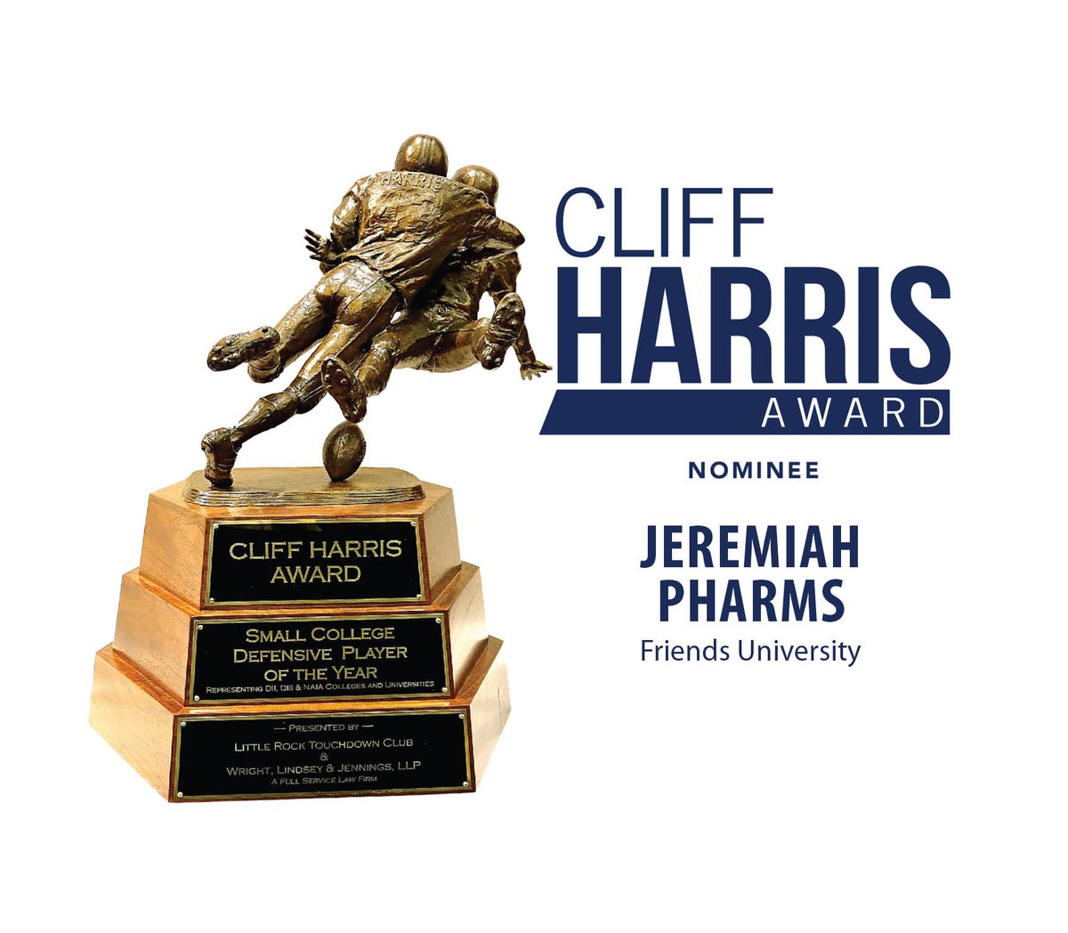 Congratulations to Jeremiah Pharms, Senior from Friends University, on your nomination for a 2019 Cliff Harris Award! <a href="/FriendsFalcons/">𝗙𝗥𝗜𝗘𝗡𝗗𝗦 𝗙𝗔𝗟𝗖𝗢𝗡𝗦</a> <a href="/FriendsU/">Friends University</a> @big_zulu3