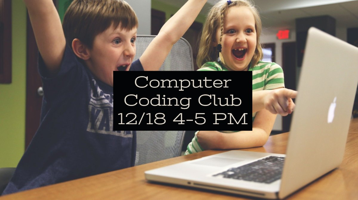 KirkwoodLib's tweet image. Challenge your coding skills with Hour of Code tutorials to build fun games & programs! Ages 5-12. Weds., 12/18 from 4:00-5:00 p.m.
#DiscoverMoreatKPL #CodingClub #computercoding #childrensprogramming #hourofcode