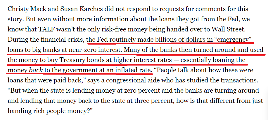 "Oh no, the bailouts weren't a bailout. They paid us back, and the public made money on these deals." - various policy tools https://www.rollingstone.com/politics/politics-news/the-real-housewives-of-wall-street-246430/