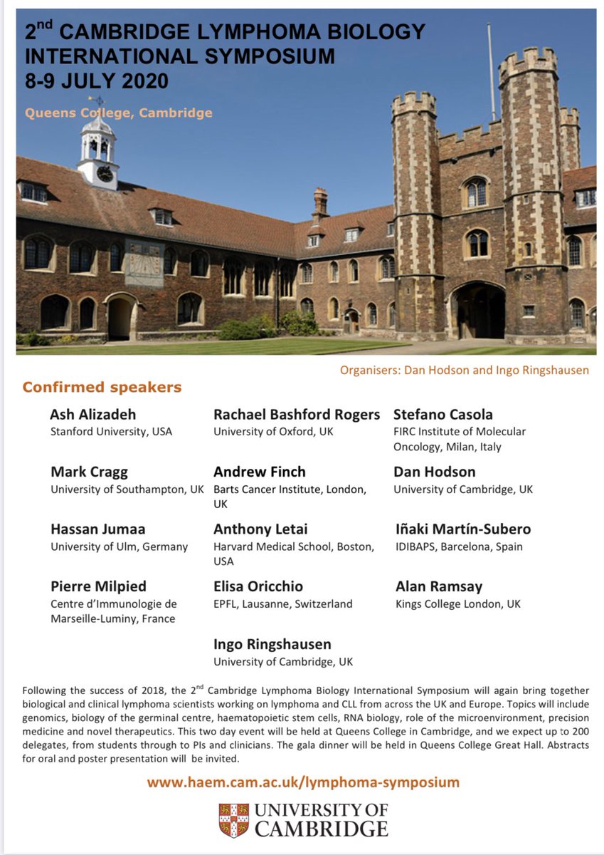 Ingo Ringshausen (@i_ringshausen) on Twitter photo ‘ Pleased to announce the 2nd International Cambridge symposium on #lymphoma biology <a href="/Cambridge_Uni/">Cambridge University</a> <a href="/SCICambridge/">Cambridge Stem Cell Institute</a> <a href="/CRUKCamHaem/">CRUK Cambridge Centre: Haematological Malignancies</a> - July 8/9 2020. Please save the days, register and RT! A great opportunity for discussing science & networking. ‘ Pleased to announce the 2nd International Cambridge symposium on #lymphoma biology <a href="/Cambridge_Uni/">Cambridge University</a> <a href="/SCICambridge/">Cambridge Stem Cell Institute</a> <a href="/CRUKCamHaem/">CRUK Cambridge Centre: Haematological Malignancies</a> - July 8/9 2020. Please save the days, register and RT! A great opportunity for discussing science & networking.