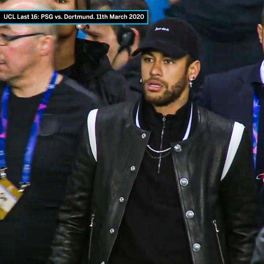 ESPNFC's tweet image. Neymar when he realises PSG vs. Dortmund is on his sister&apos;s birthday 😳