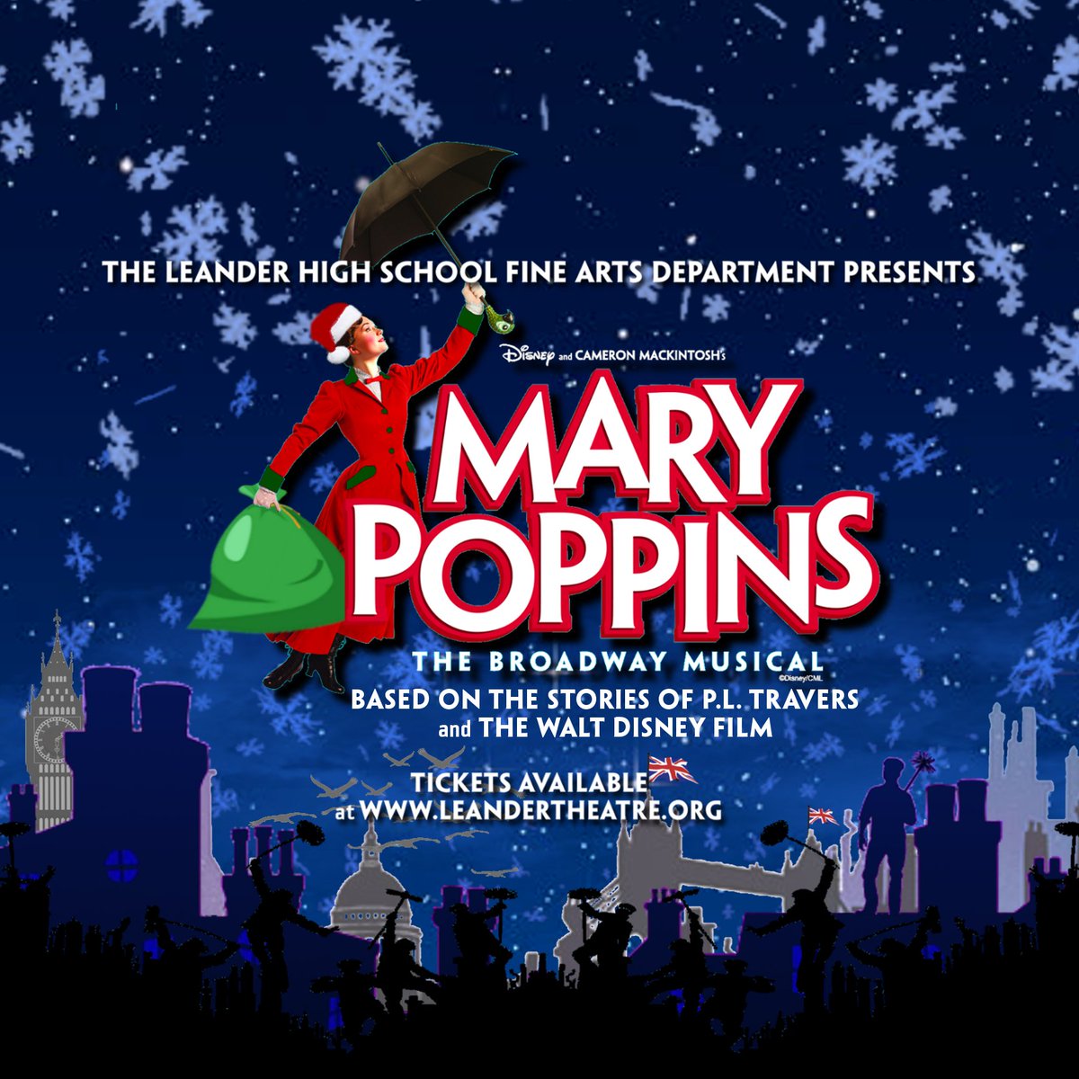 All Mary Poppins performances at the Don Tew Performing Arts Center on the Leander High School Campus.

Come see Mary fly - literally!

View our preview trailer here: youtu.be/cIDKjdTcyrk