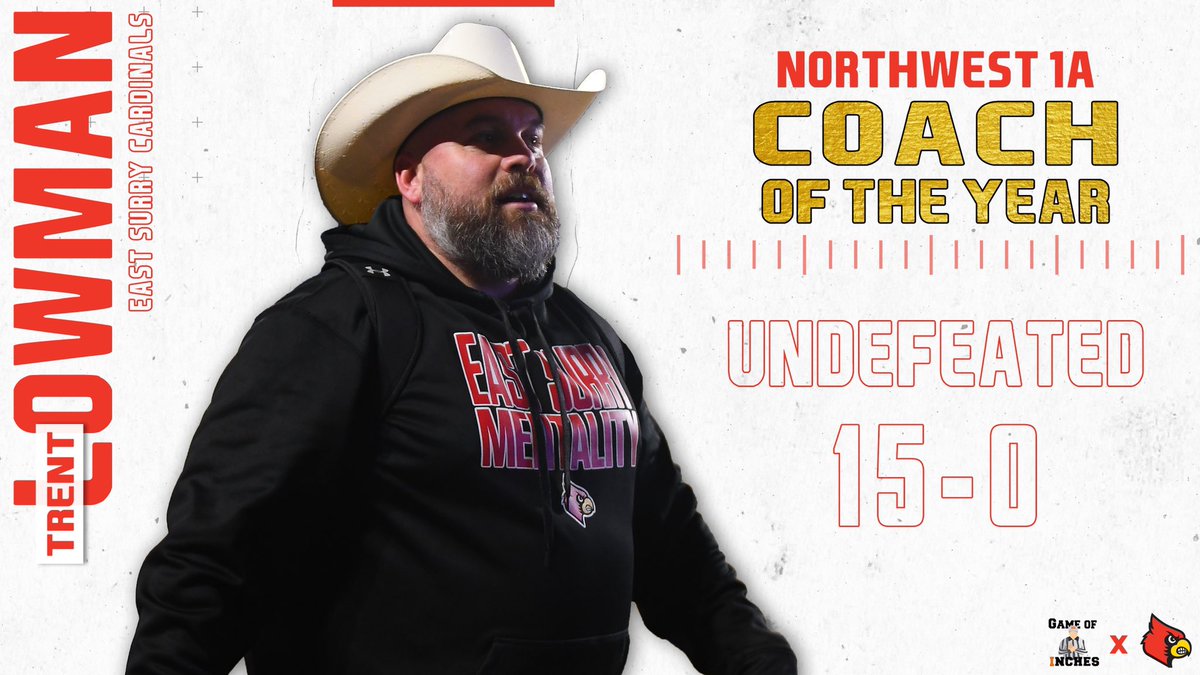 GameofInchesHSS's tweet photo. Northwest 1A Conference #CoachoftheYear🏆: @Coach_LowmanES of @ES_CardinalsFB‼️

➖Undefeated Season for @ES_Athletics(15-0)
➖1AA @NCHSAA State Champions https://t.co/8tJ8xt33Pi