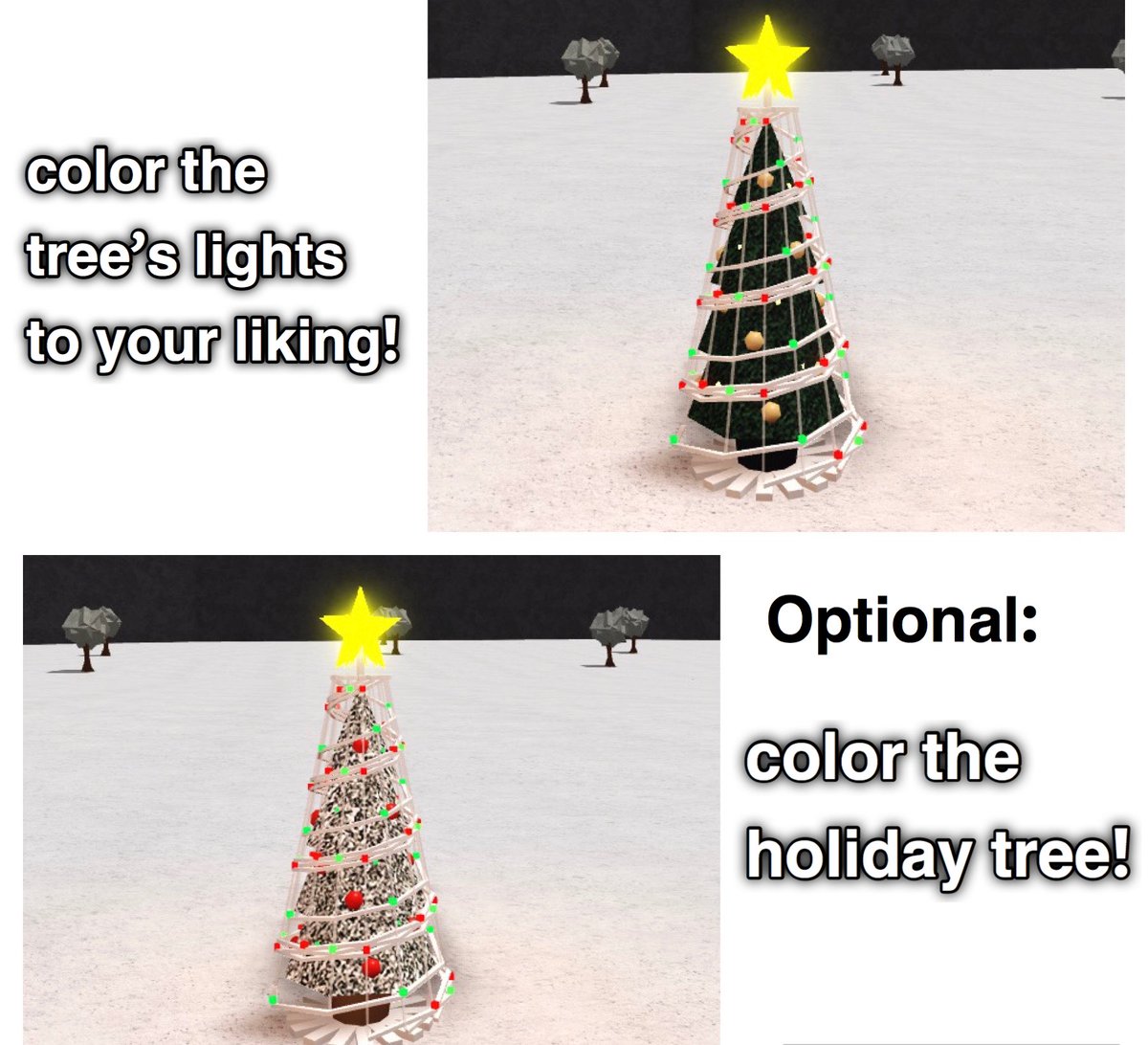 Bloxalerts On Twitter Decorative Holiday Tree Finally Got A New Idea For A Cute Design Let Us Know What Else You D Like To See Roblox Bloxburg Diy Christmas Https T Co 2rk2cbstjq - christmas lights roblox bloxburg