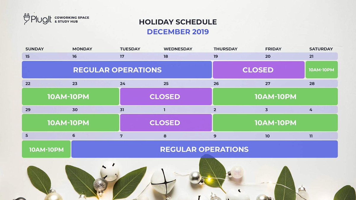 plugit_ph's tweet image. Plan your schedule ahead! Please be advised on our schedule for the following days until January.