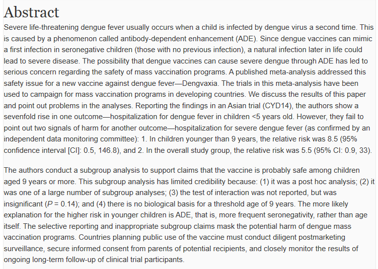 GuyattGH's tweet photo. Only detective work by a pair of Philippine clinical epidemiologists revealed the distortions and hiding data by Sanofi. When revealed the result was a political and public health crisis in the Philippines. #subgroupanalysis https://t.co/NqxPi9RTny https://t.co/nvRKEu76v7