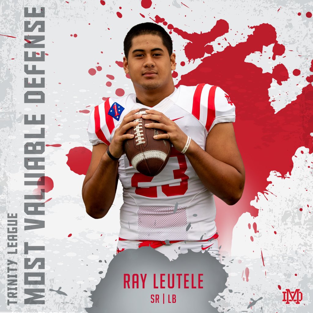 LB Ray Leutele had an incredible senior season! Trinity League Most Valuable Defense \|/ 
⚠️ 72 Total Tackles
⚠️ 18.5 TFL
⚠️ 6 Sacks
⚠️ 3 INT TDs
⚠️ 2 Blocked PATs