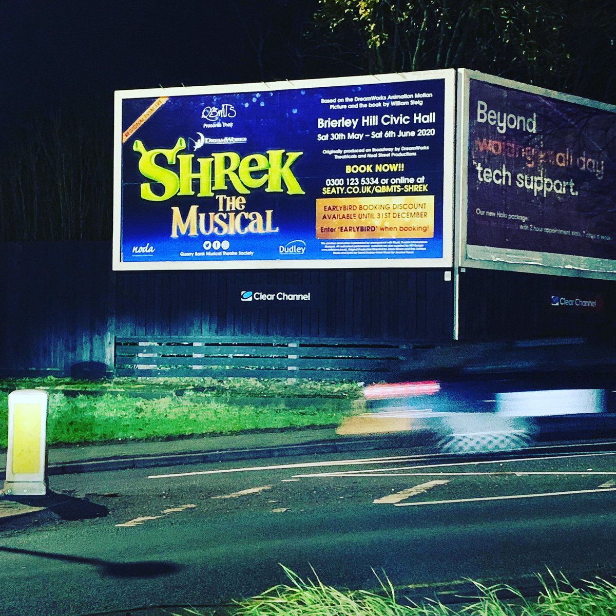 So. Our billboards are up! You have til the end of this month to book tickets using the code EARYLBIRD for a discount. Book online at seaty.co.uk/qbmts-shrek now!!
