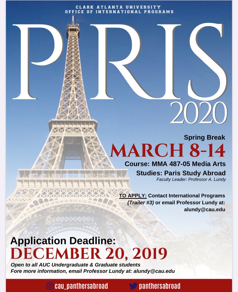You still have time to apply for this great opportunity during Spring Break 2020 . 
Click on the link: bit.ly/paris2020cau