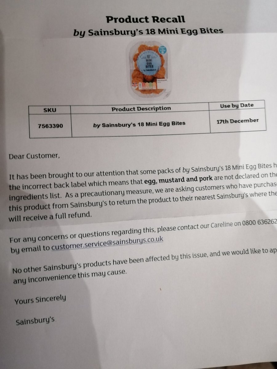 Thanks <a href="/sainsburys/">Sainsbury's</a> for the product recall of your Sainsburys 18 Mini Egg Bites. Unfortunately, they didn't last untill I left the car park, let alone read the contents label.....