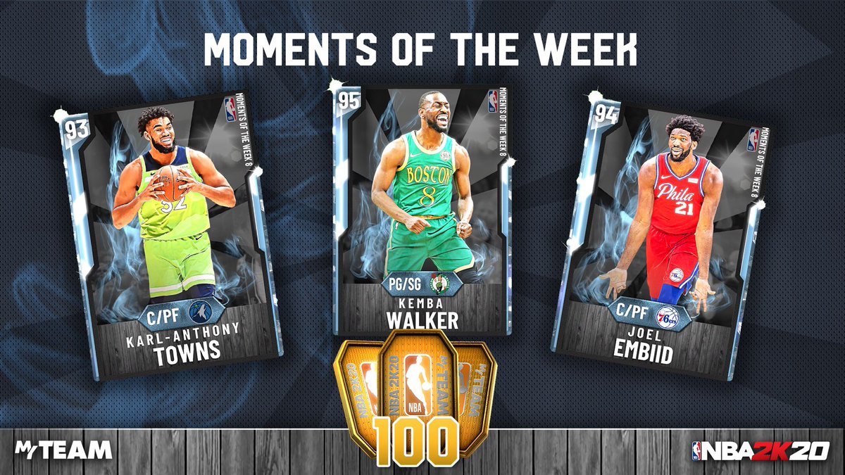 New Moments of the Week! Cop 💎 Kemba, 💎 KAT, 💎 Embiid and more. Collect all 10 for 100 Tokens 🔥

Available in Heat Check &amp; League Moments Packs for one week