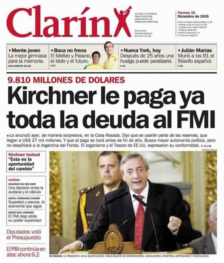 Con una tapa de Clarín, Fernández recordó el pago de la deuda de Kirchner –  Cadena Energy