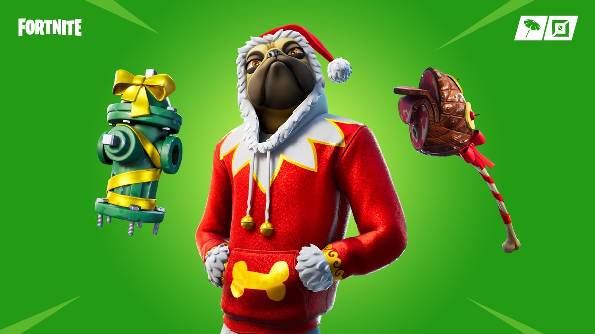 Fortnite's tweet image. Ready for the festivities 🍖

Check out the Doggo Outfit with a new additional Style and the new Holiday Ham Pickaxe in the Item Shop now!