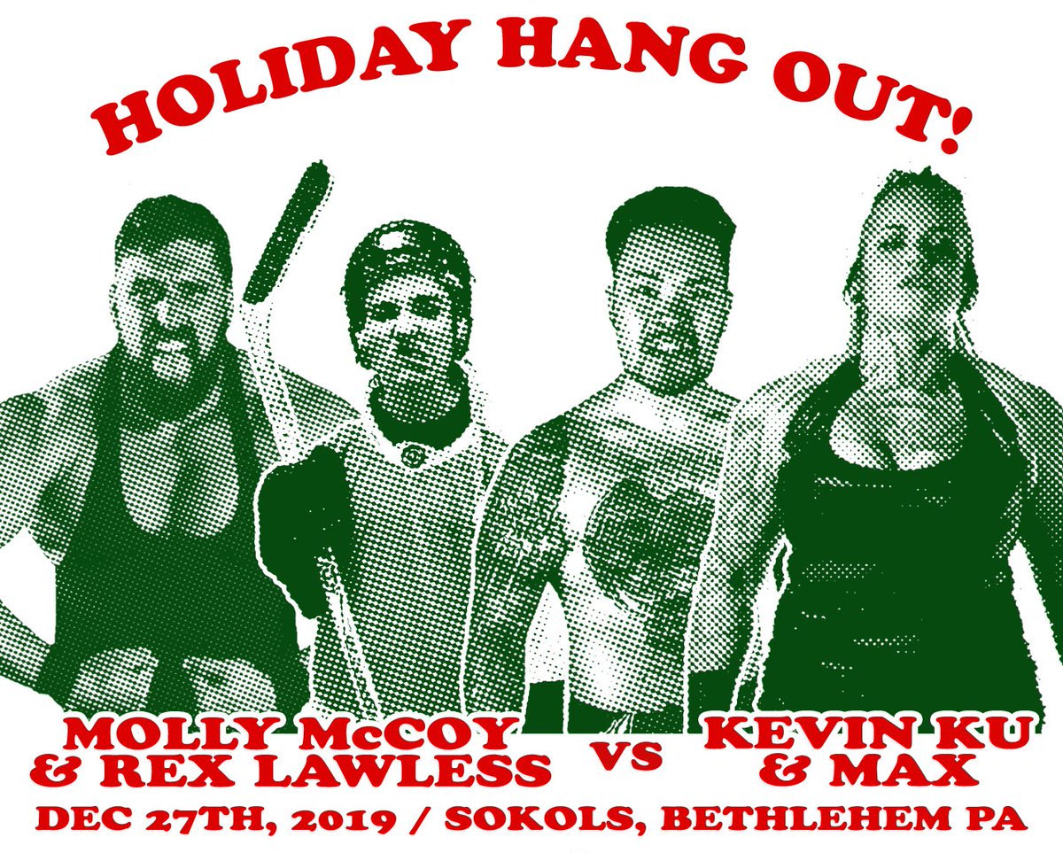 the_LVAC's tweet photo. Holiday Hang Out! Friday December 27th @ National Sokols! @rexlawless and @_mollymccoy_ will square off against a pair of first time hangers out in @_hernameismax_ and @kevinxku!
.
#letshangout #holidayhangout #maxtheimpaler #mollymccoy #rexlawless #kevinku #intergenderwrestling https://t.co/UiCWQskQlM