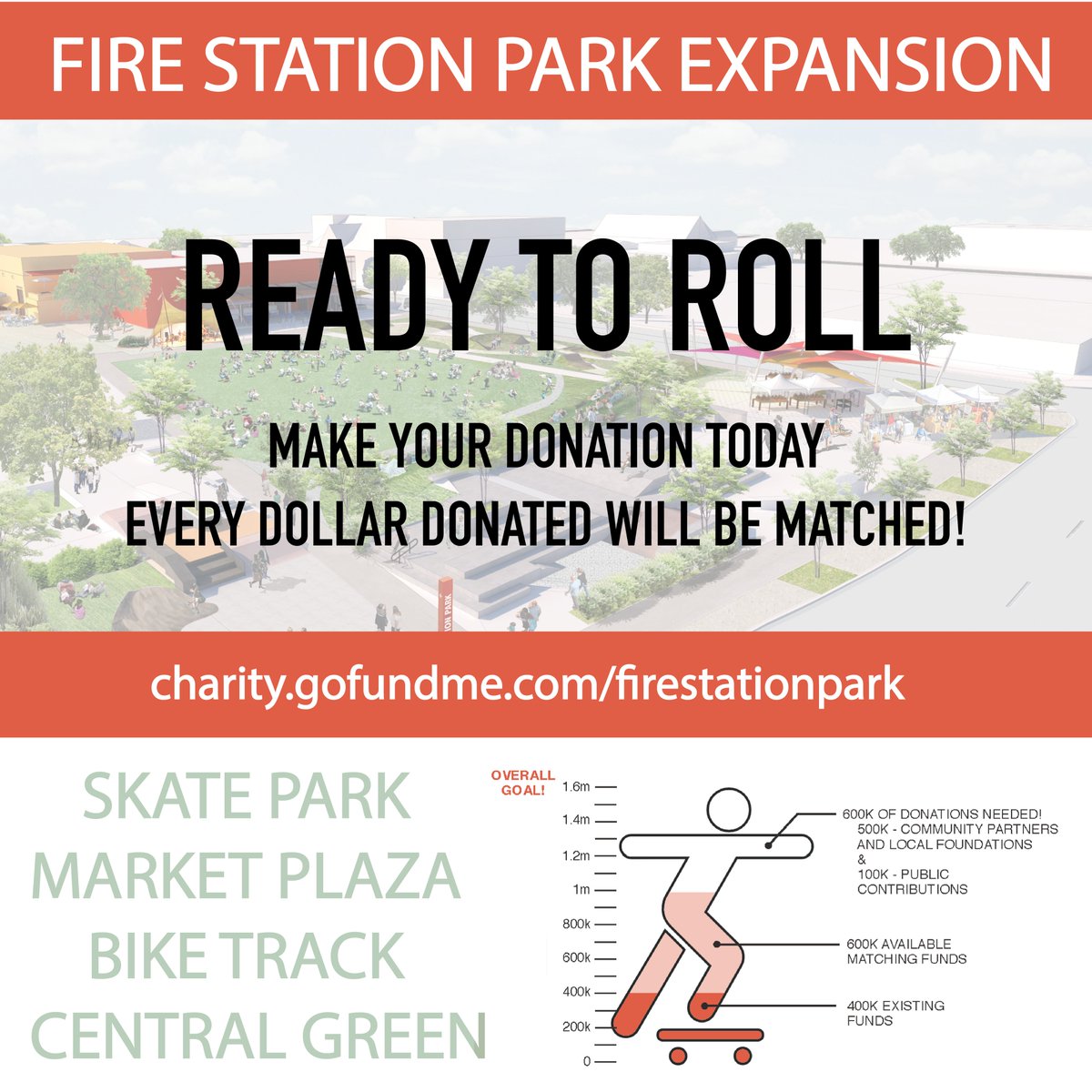 READY TO ROLL! The Fire Station Park expansion effort at 1616 Hemphill is in fundraising mode. This public space will feature a SKATE PARK, bike track, central green and market plaza. We need your support to make this park a reality! Donate today at charity.gofundme.com/firestationpark