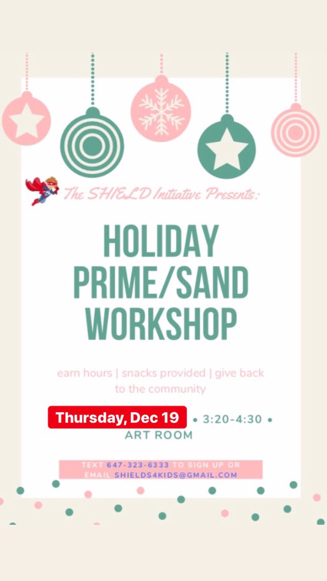 Shieldinit's tweet photo. What better way to give this holiday season than join our workshop? Thursday, December 19th. 3:20-4:30 https://t.co/DRnRtLIBHy