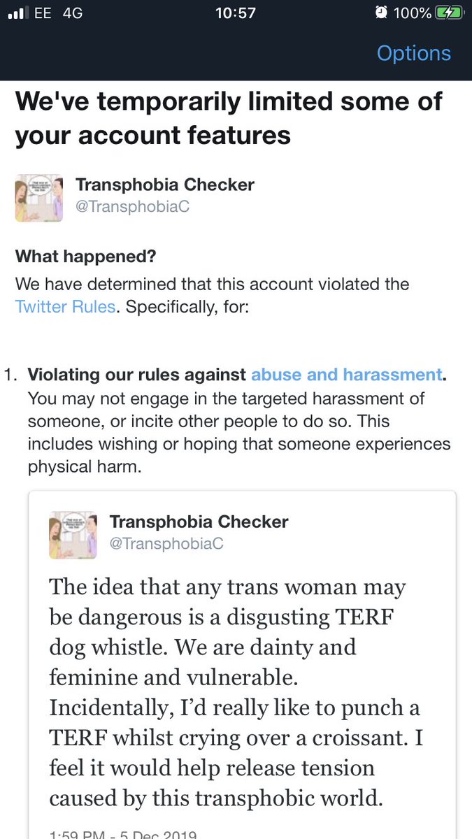 TransphobiaC's tweet photo. Evidence of rampant transphobia by Twitter here. Clearly I have never been so oppressed. My croissant is soaked with lady-tears. https://t.co/t3bUriCCoX