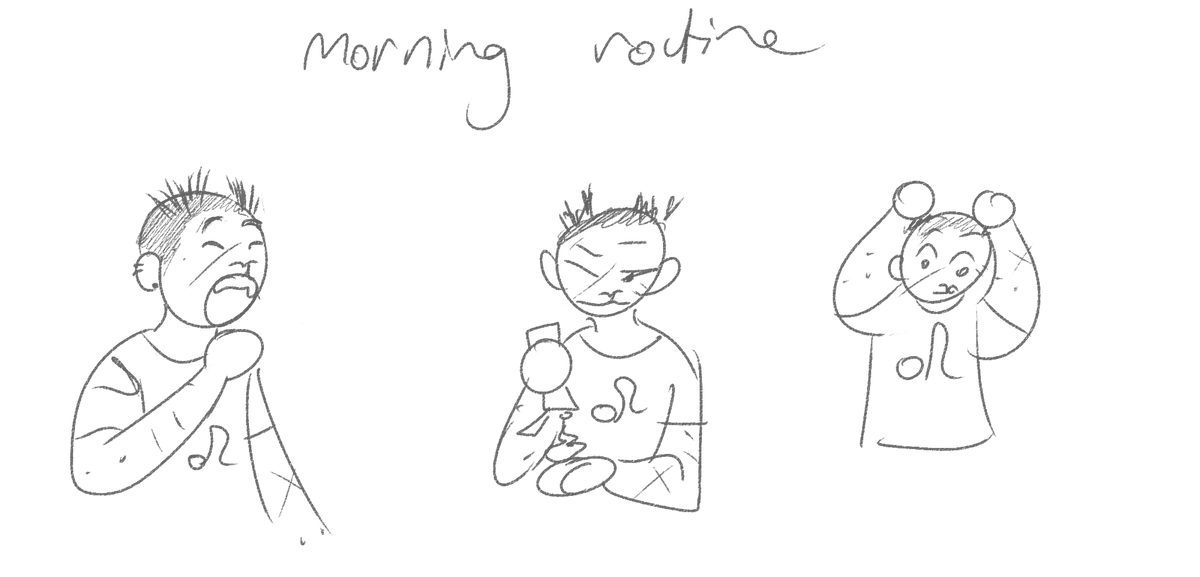 ok heres my thought: humanstuck nepeta has a shaved head apart from two little clumps and they gel it every morning into cat ears.