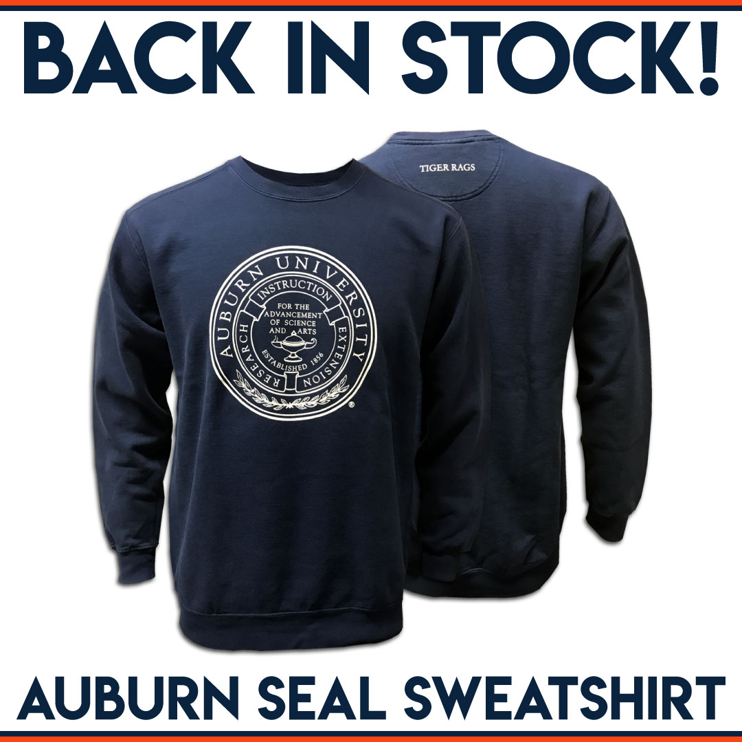 TigerRags's tweet image. Fan Favorite Navy Auburn Seal Sweatshirts Are Back In Stock! Keep Warm For the Winter & Enjoy The Holidays! #AUSealSweatshirt #TigerRags - mailchi.mp/tigerrags/fan-…