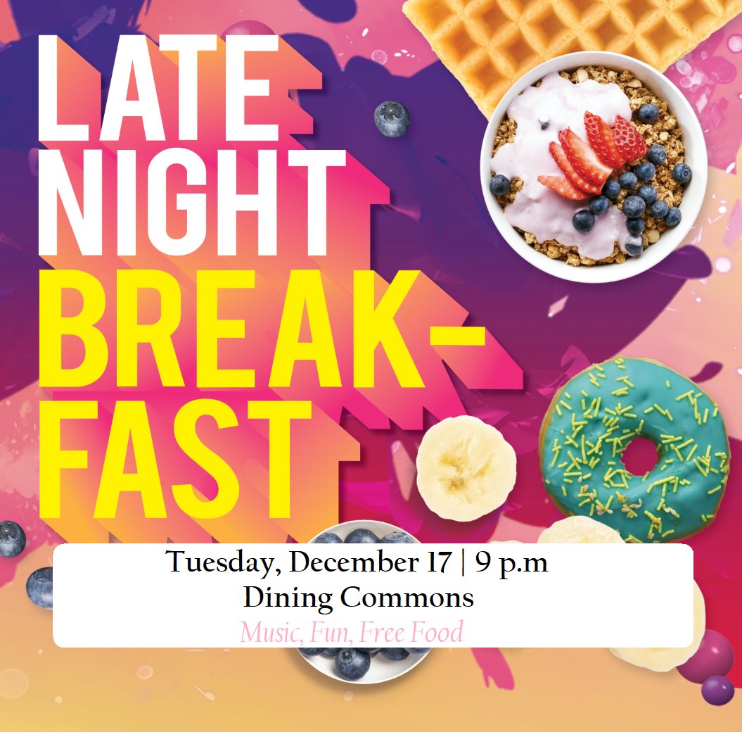 So excited for Late Night Breakfast tomorrow at 9:00 in Dining Commons!! Take a break from finals with great food, good company, music and more!! Free for all <a href="/UMassBoston/">UMass Boston</a> students!! Thanks for hosting this event <a href="/UMBDining/">UMass Boston Dining</a>!