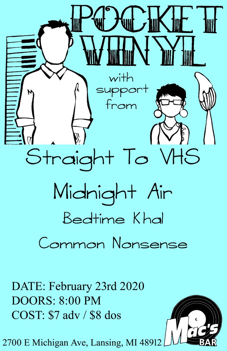 macspresents's tweet photo. RECENTLY ANNOUNCED: LL:BT Presents @PocketVinyl wsg. @straighttovhs, Midnight Air, @bedtime_khal and @CommonNonsense2 on Feb. 23rd! 

TICKETS: https://t.co/3nBvFOXiLE https://t.co/ET3aqA9abq