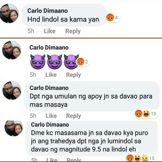 Jhie10629570's tweet photo. Kung sa Amin mn bumagsak Ang 6.9mg Sana sa inyo bumagsak Ang 12.9mg..sa atong nag post nito Kung saan ka man ngayon nakatira wag Kang mag alala ung lindol na 12.9mg sa Lugar nyo babagsak..sumusobra ka na ha bakit ba anong problema nyo sa mga bisaya https://t.co/RT2KRqG8jd