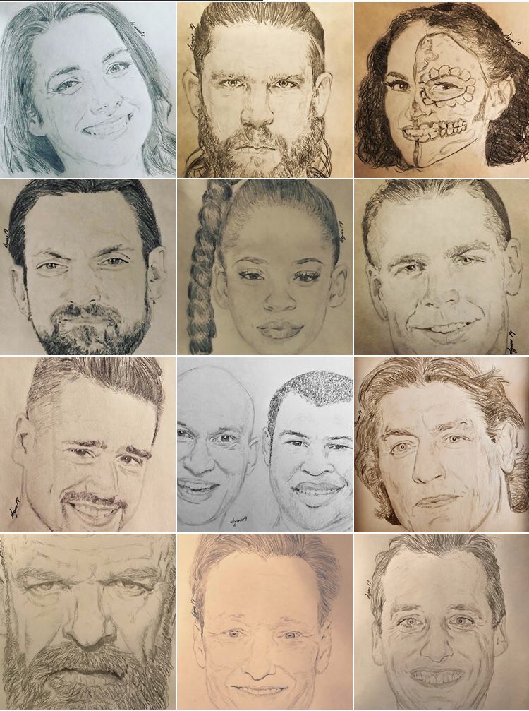 WrestleSketcher's tweet photo. My most recent sketches! Please follow on Instagram #stevesignoredraws 😬🙏 Thanks! 

#NikkiCross #SteveCutler #ThunderRosa  #AronStevens #BiancaBelair #ShawnMichaels #AngelGarza #KeyAndPeele #WilliamRegal #TripleH #Conan #JoeGatto https://t.co/UNOJaxSTxl