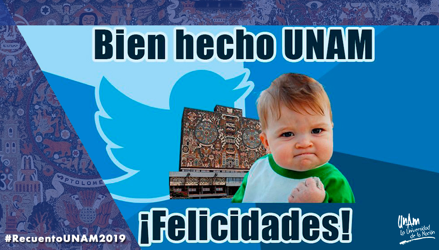 UNAM_MX's tweet photo. #RecuentoUNAM2019 Con más de tres millones de seguidores y la mayor interacción en el área de educación superior, la UNAM se colocó como la universidad líder del mundo en Twitter. #OrgulloUNAM ¡#GOYA! > https://t.co/L1ljEYrrcv https://t.co/1T5bw75IAe
