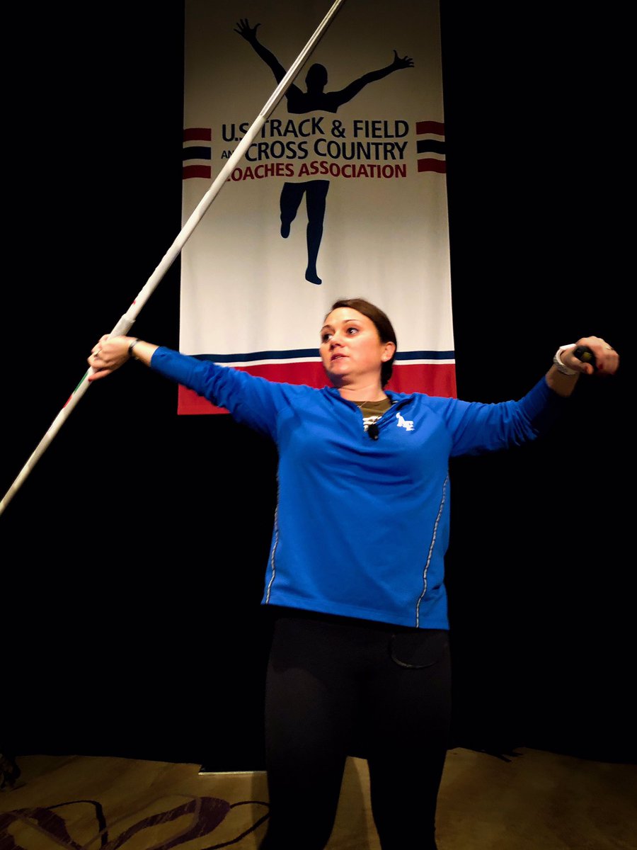 Coach Dana <a href="/USAjavLyon/">dana lyon</a> . crushing it at the USTFCCCA Convention demonstrating proper javelin release angle of 70 degrees for the petite javelin thrower to accommodate release heights under 5’.  Loved it Dana! Proud of you!! That hour flew by🤣 <a href="/USTFCCCA/">USTFCCCA</a> <a href="/karathrowsjav/">Kara Winger</a>