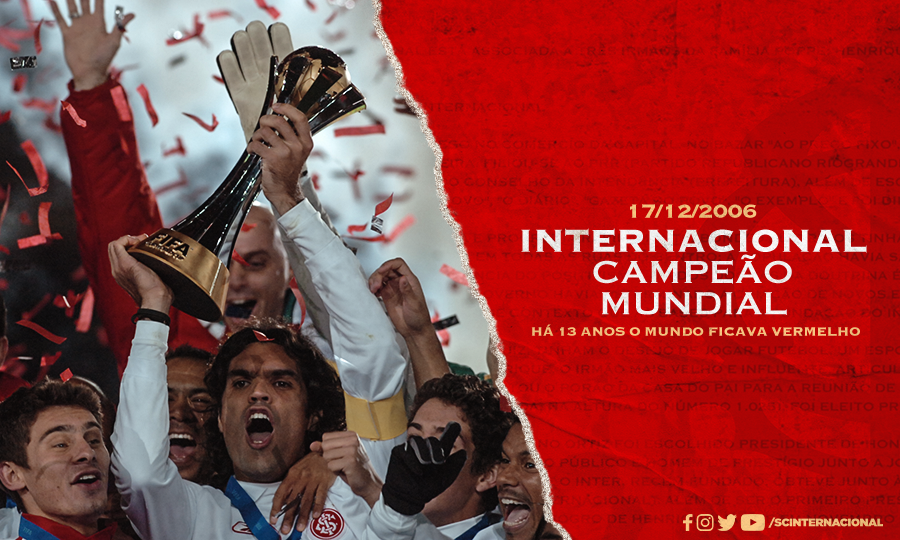 SCInternacional's tweet photo. Há 13 anos, a colorada cor do nosso sentimento passava a colorir, a partir do Japão, todo o planeta. Internacional como nunca, no dia 17 de dezembro de 2006 o Clube do Povo conquistou, na mais feliz das manhãs de domingo, o mundo inteiro. https://t.co/XQ1GCwbVro