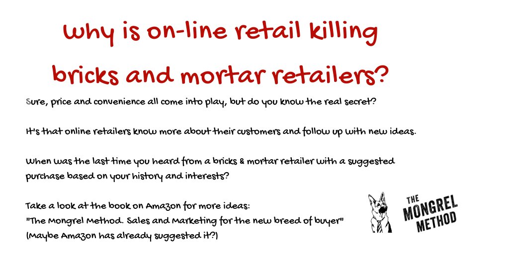 Why is online #retailing killing bricks and mortar #retailers?
The real secret is that online retailers know much more about their #Customers and deliver a far better #CustomerExperience