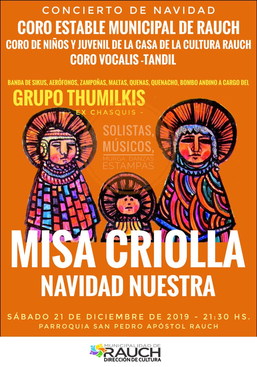 marianperuchena's tweet photo. Este sábado 21, a las 21:30 hs. los Coros de #Rauch y #Tandil junto a artistas invitados los esperan para compartir un imperdible concierto. Dir. Prof. María Angélica González. @MuniRauch @maxisuescun @AdriChiclana  @rodsald @AIzquierdoRauch @GiniOsvaldo @alfmiguel40
@Rauchealoo https://t.co/bALze3LakJ