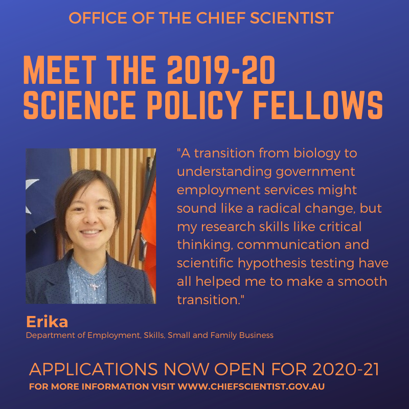 ScienceChiefAu's tweet photo. Science Policy Fellow #3: Erika! Check out her story https://t.co/Uv6bhPEX7a and submit your application before 13 Jan 2020 https://t.co/V4ZioeEuOu https://t.co/BRPU2YdSsZ